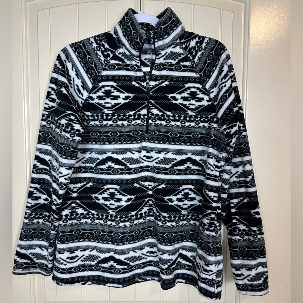 Eddie Bauer Aztec Women's Quarter Zip Fleece Pullover black White, Sz L